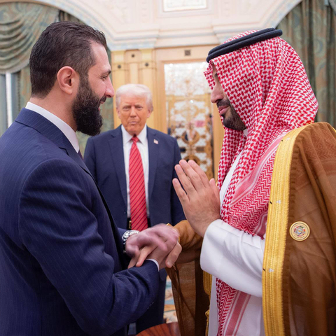 Saudi Crown Prince, Mohammed bin Salman, and US President, Donald Trump, meet with the Syrian president Ahmad Al-Sharaa