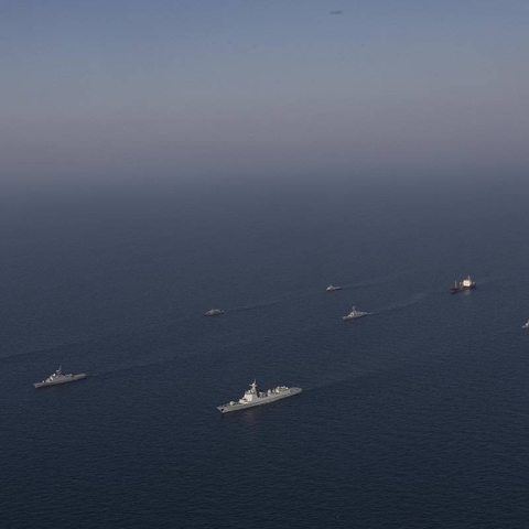 Iran: A handout the Iranian Army shows Iranian, Russian, and Chinese warships during a joint military drill in the Gulf of Oman, south of Iran, 17 March 2023. Iran, China, and Russia started joint naval military exercises in the Gulf of Oman on 17 March 2023 for two days