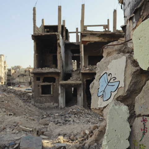 Life Returns to Damascus District A view shows the remains of heavily damaged apartment buildings in Yarmouk camp, Damascus, Syria, on November 8, 2025. Established in 1957, Yarmouk was once the largest Palestinian refugee community in Syria, but years of conflict left much of it in ruins.