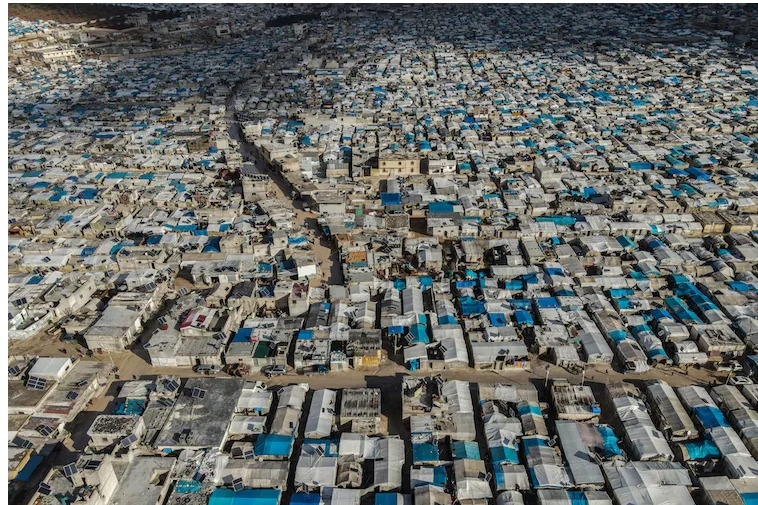Aerial view of the Atma refugee camp on the Turkish-Syrian border, 2021. GettyImages
