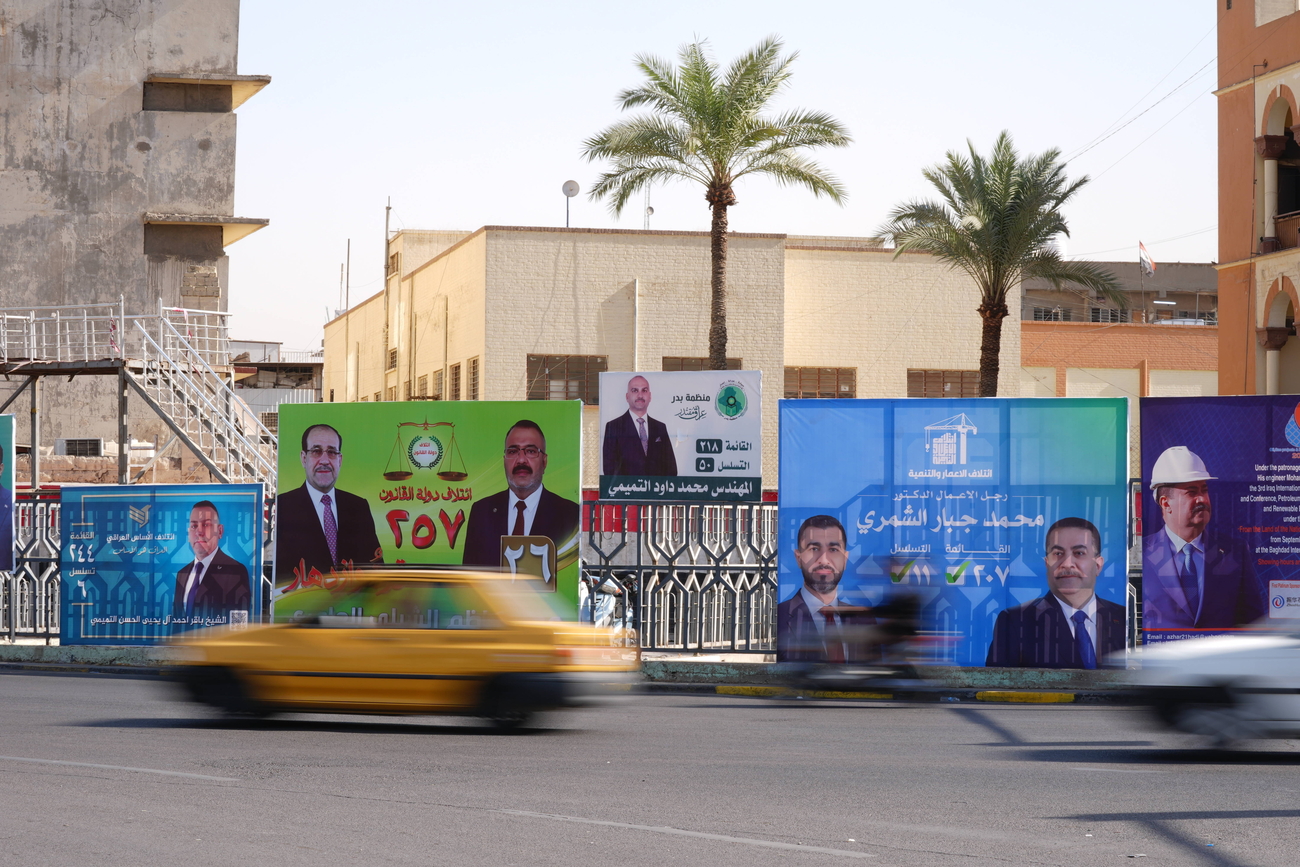 Posters of candidates running in Iraq’s upcoming parliamentary elections, scheduled for November 11, are displayed on the streets of Baghdad, Iraq, on October 06, 2025. IMAGO / Anadolu Agency