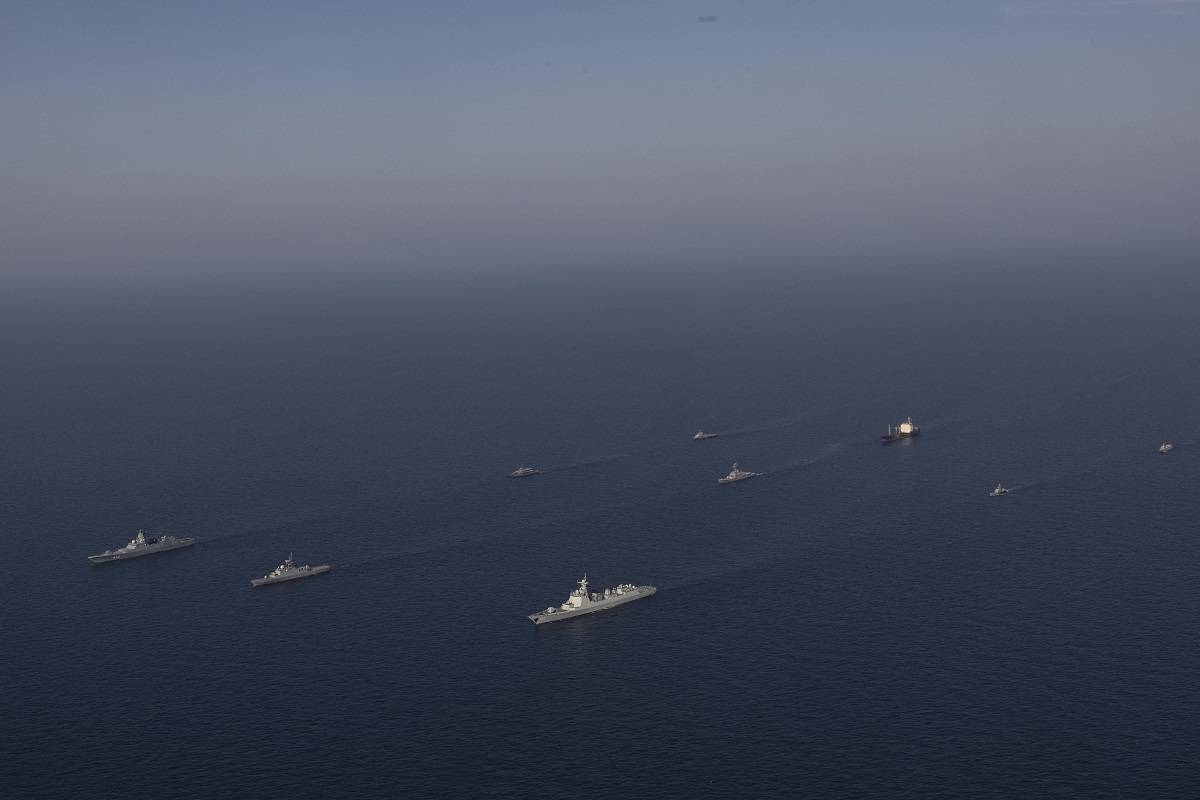 Iran: A handout the Iranian Army shows Iranian, Russian, and Chinese warships during a joint military drill in the Gulf of Oman, south of Iran, 17 March 2023. Iran, China, and Russia started joint naval military exercises in the Gulf of Oman on 17 March 2023 for two days