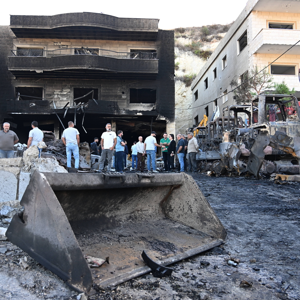 Musaylih, Lebanon - October 11: The Israeli army violated the ceasefire by launching more than ten airstrikes on the town of al-Musaylih in southern Lebanon, causing powerful explosions, extensive destruction at industrial facilities, and the burning of bulldozers that were rendered unusable on October 11, 2025. IMAGO / Anadolu Agency