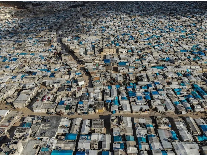 Aerial view of the Atma refugee camp on the Turkish-Syrian border, 2021. GettyImages