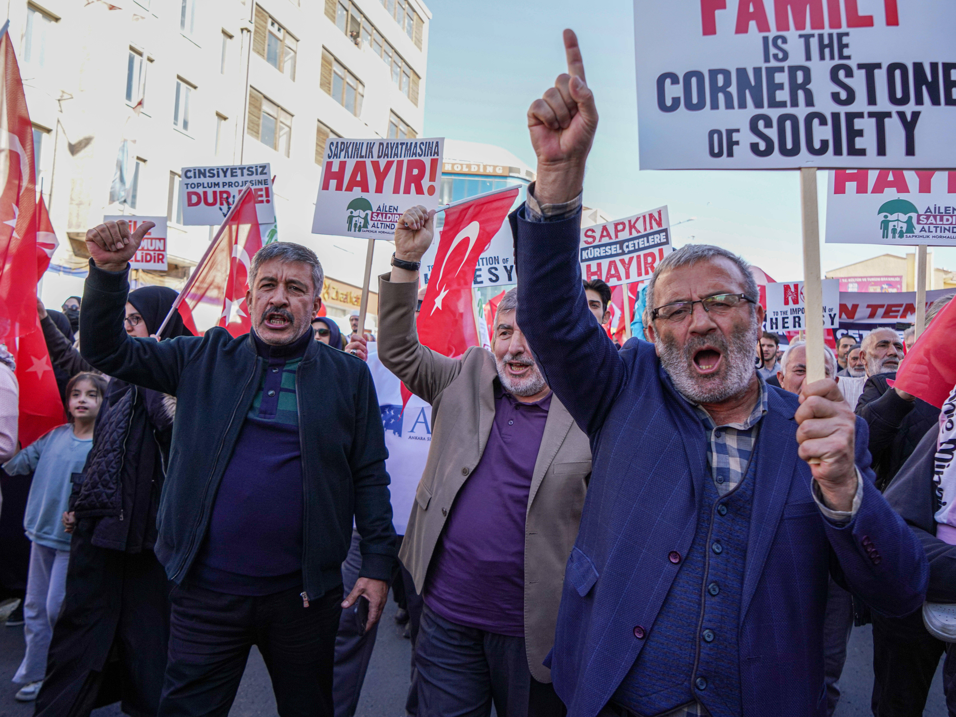 October 30, 2022, Ankara, Turkey: Protesters chant slogans while marching through the Streets holding placards and flags during the demonstration. An anti-LGBTI march and press release took place in Ankara, Turkey which is planned by Ankara Civil Society Platform