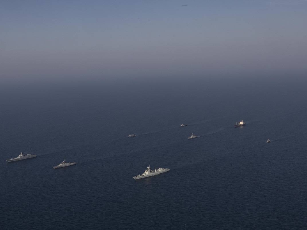 Iran: A handout the Iranian Army shows Iranian, Russian, and Chinese warships during a joint military drill in the Gulf of Oman, south of Iran, 17 March 2023. Iran, China, and Russia started joint naval military exercises in the Gulf of Oman on 17 March 2023 for two days