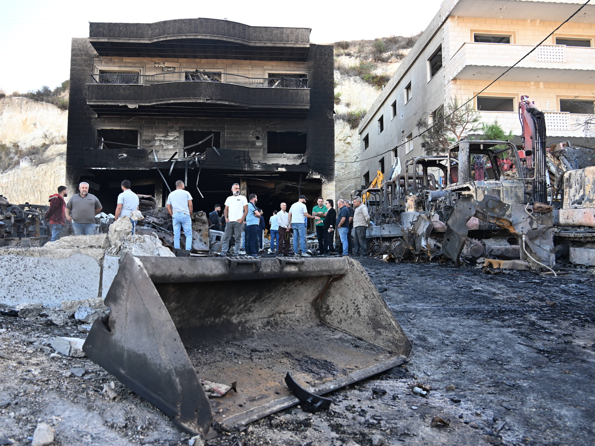 Musaylih, Lebanon - October 11: The Israeli army violated the ceasefire by launching more than ten airstrikes on the town of al-Musaylih in southern Lebanon, causing powerful explosions, extensive destruction at industrial facilities, and the burning of bulldozers that were rendered unusable on October 11, 2025. IMAGO / Anadolu Agency