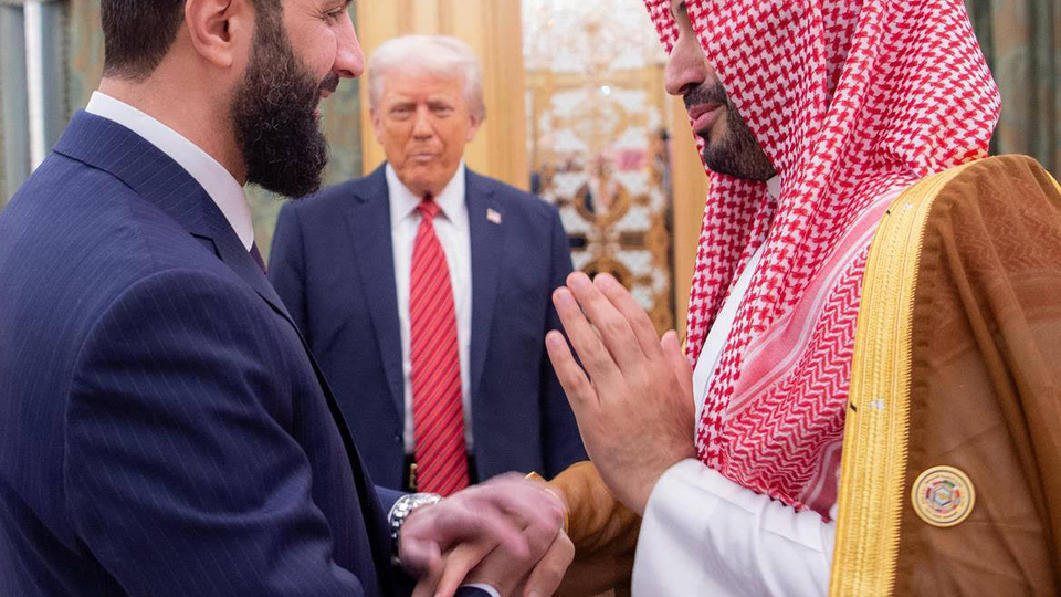 Saudi Crown Prince, Mohammed bin Salman, and US President, Donald Trump, meet with the Syrian president Ahmad Al-Sharaa